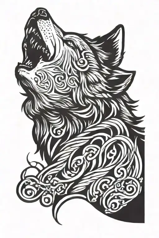 Wolf Howling With Fire Rising