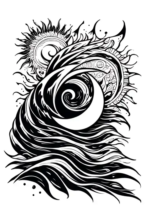 Waves With Sun And Moon