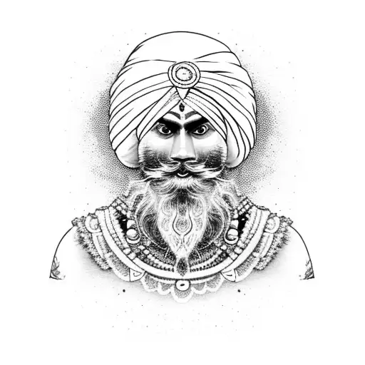 Sikh Warrior With Intricate Dotwork Details
