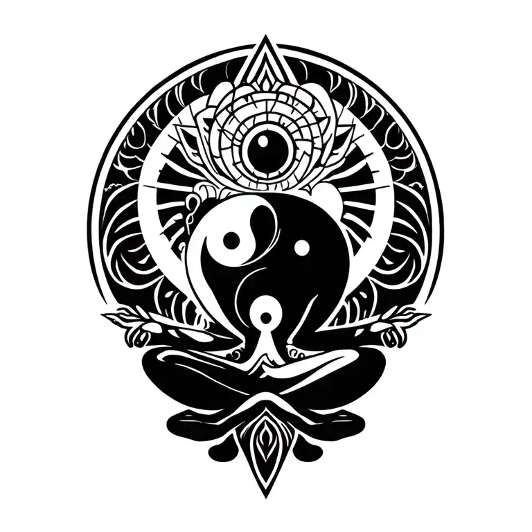 Spiritual 3 Eye Alien Meditating With Geometric Yinyang