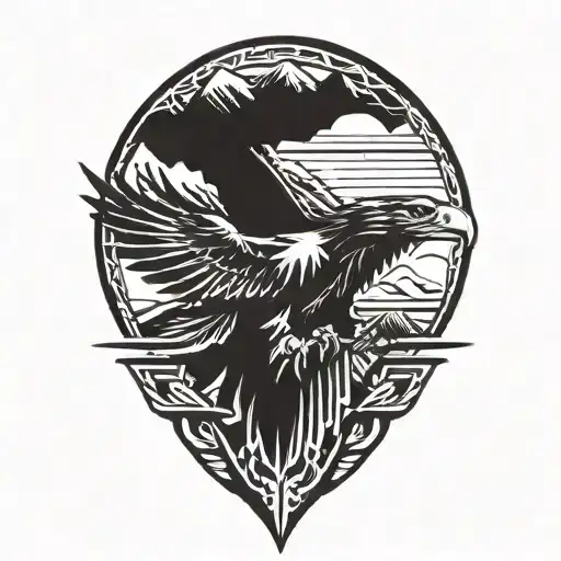 Phillipines And Eagle And Mountain Scene With Trees