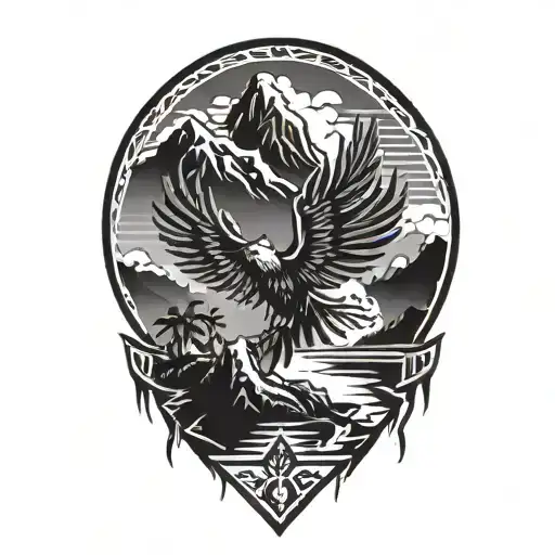 Phillipines And Eagle And Mountain Scene With Trees