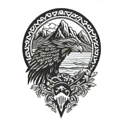 Phillipines And Eagle And Mountain Scene With Trees