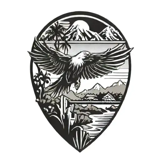 Phillipines And Eagle And Mountain Scene With Trees