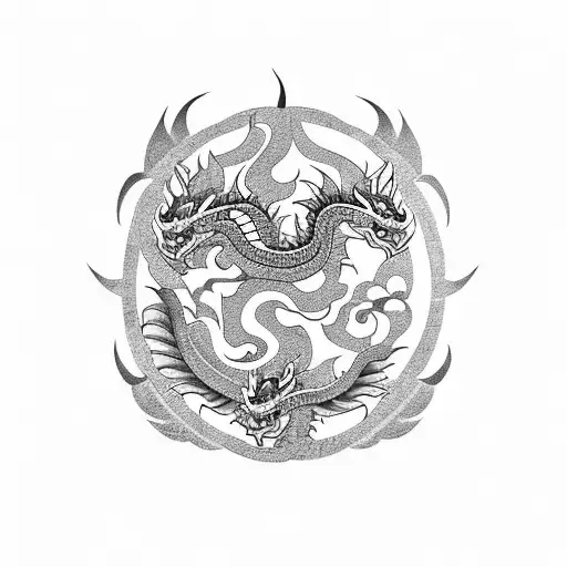 Mayan Dragon With Lotus Flowers And Clouds