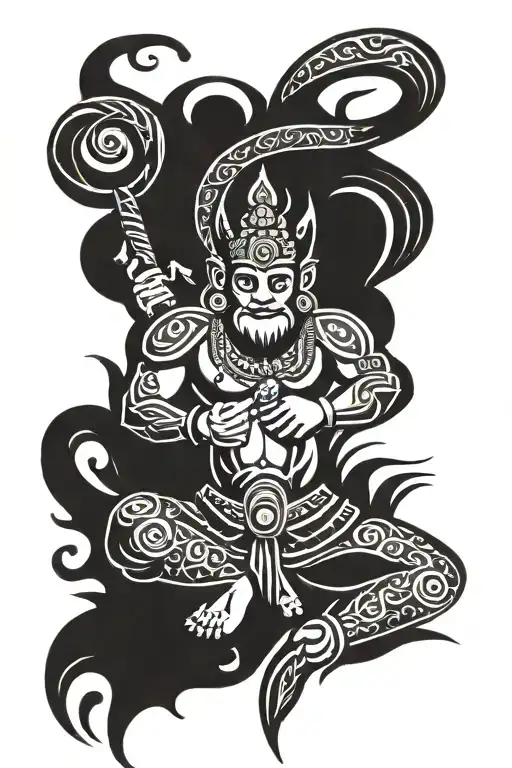 Hanuman With A Fish Tail Sticking
