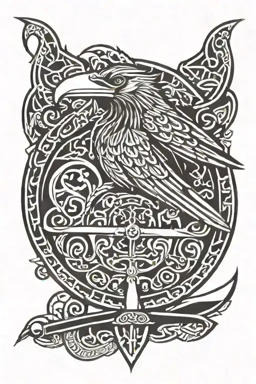 Viking Raven Dragon Boat Round Shield Axe