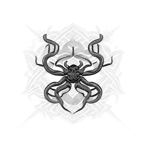 A Black Snake Intertwining With Thorny Vines And Spider Webs