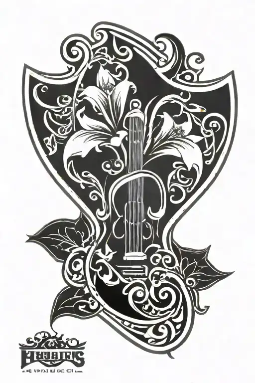 Heraldic Lily Flower In A Guitar Pick Surrounded
