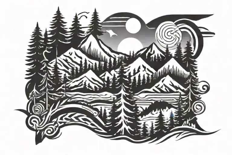 Forest Scene Mountain Range