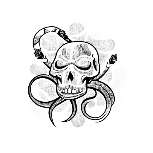 Snake With Rose And Skull