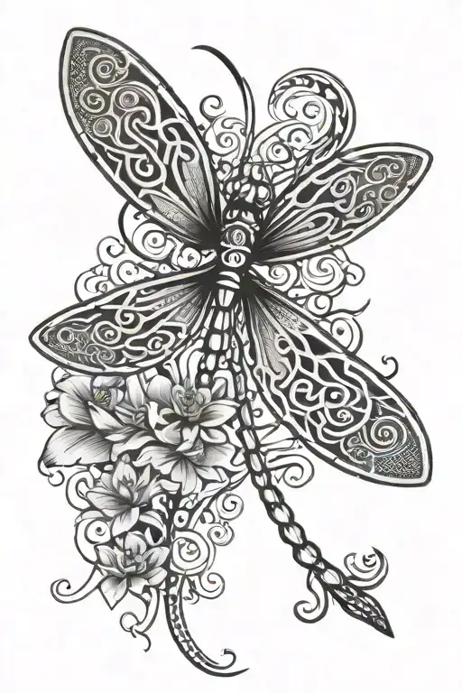 Celtic Dragonfly With Lotus Flower Blooming
