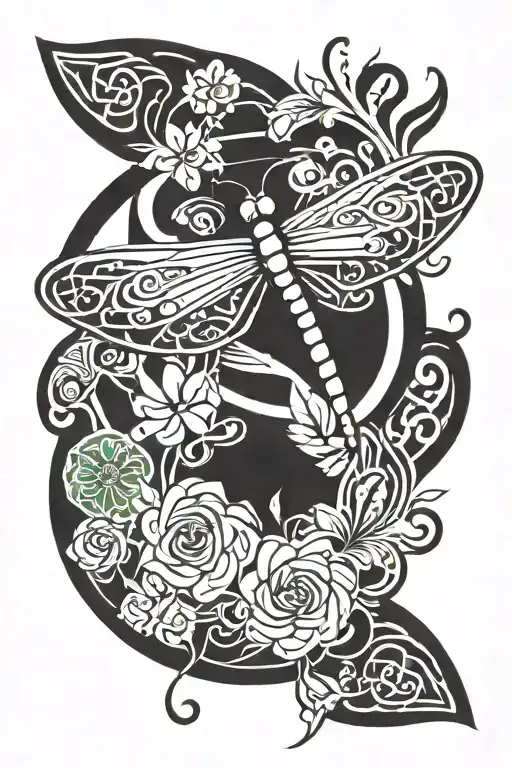 Celtic Dragonfly With Flowers