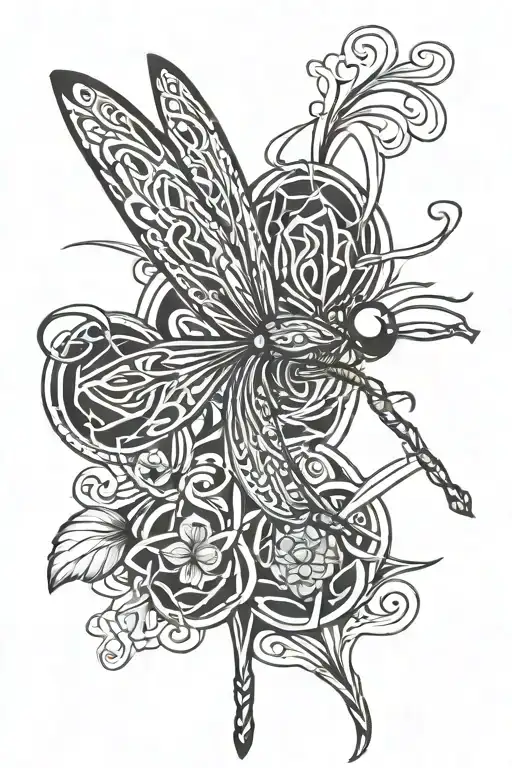 Celtic Dragonfly With Lotus Flower Intertwined
