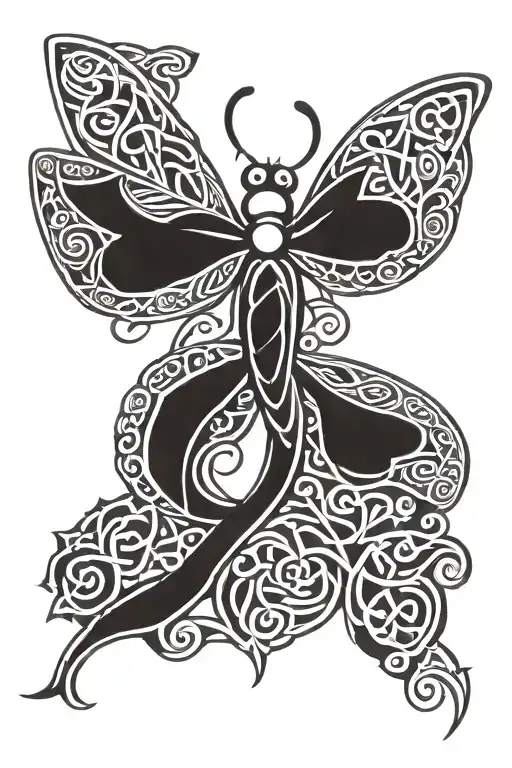 Celtic Dragonfly With Celtic Knot Clover