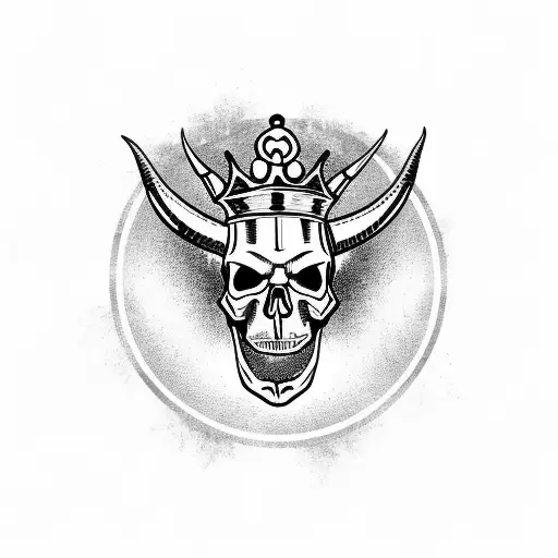 Skull With 2 Horns And A Crown