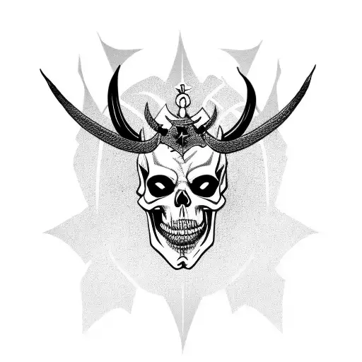 Demon Skull With 2 Horns And A Crown