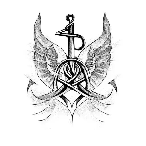 A Minimalist Tattoo Of A Ship's Anchor Intertwined With A Bird's Wings