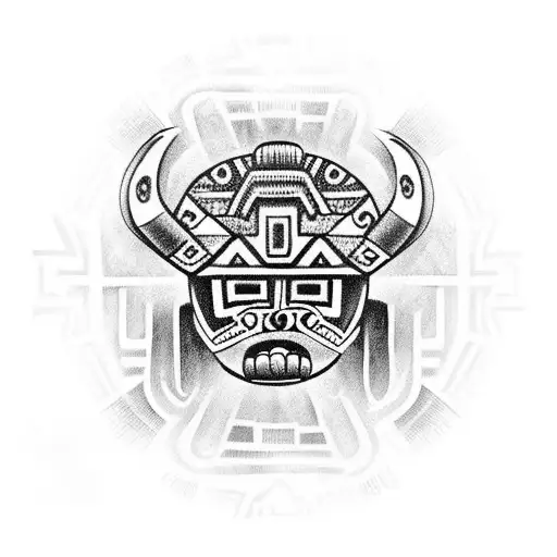 Tlaloc Face With Aztec Tribal Art Around It For Shoudler