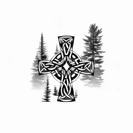 Three Celtic Crosses On A Utah Mountain With Pine Trees