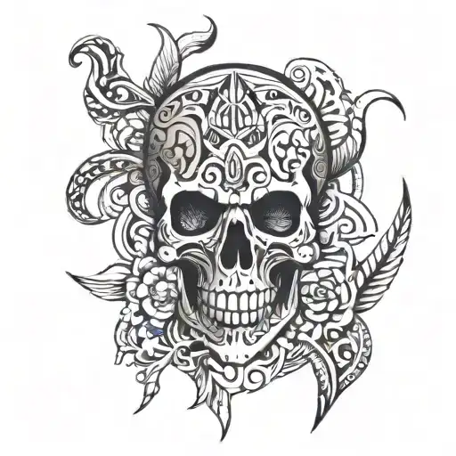 Give Me A Design For The Top Of The Hand That Looks Good With A Skull Theme