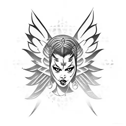 Angry Female Angel With Black Hair Neo Tribal