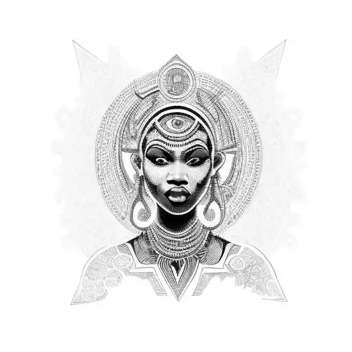 A Powerful Goddess Figure With Intricate Patterns And Symbols Representing Black Girl Empowerment