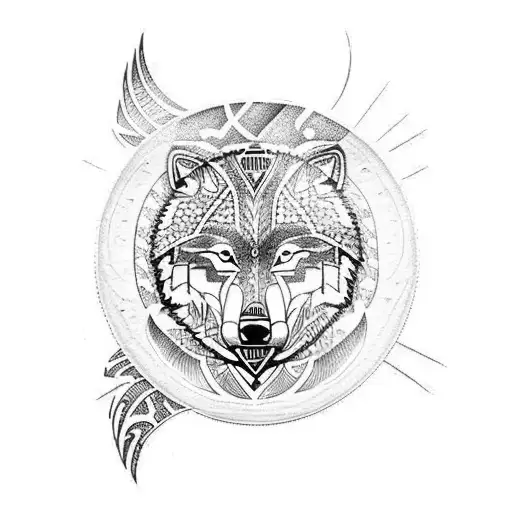 Polynesian Wolf And Moon