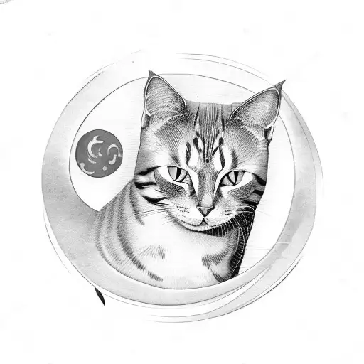 Silhouette Of A Cat Sitting On A Half Moon Shaped Feather