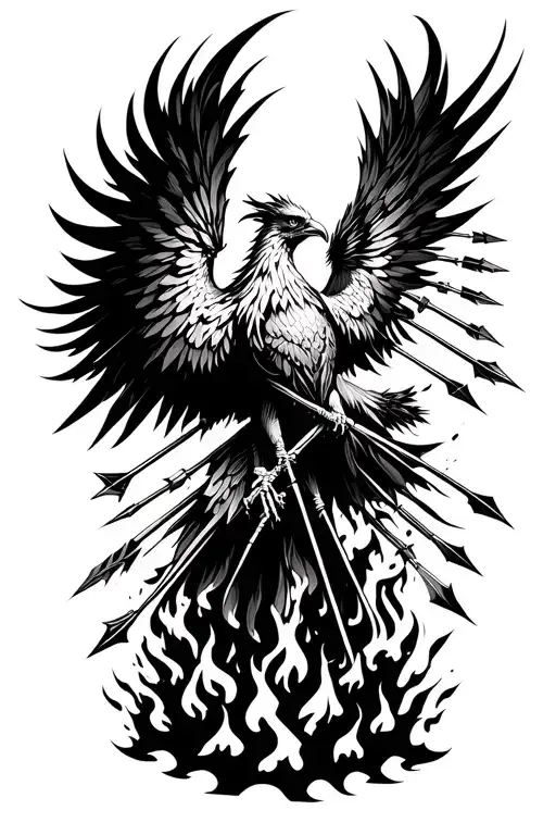 Phoenix Rising From Ashes With A Lots Of Arrows Carrying It
