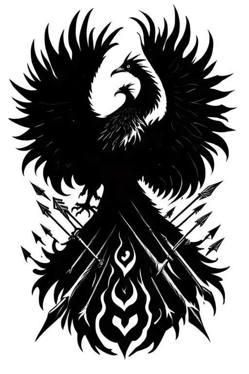 Phoenix Rising From Ashes With A Lots Of Arrows Carrying It