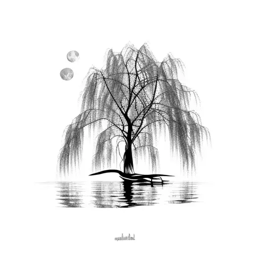 Weeping Willow Over A Lake Moon