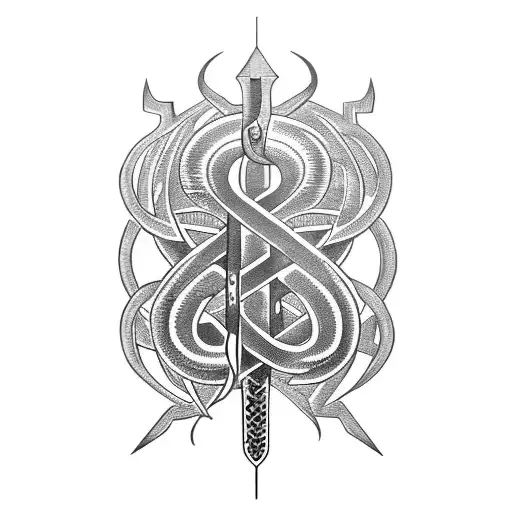 Poseidons Trident With A Snake