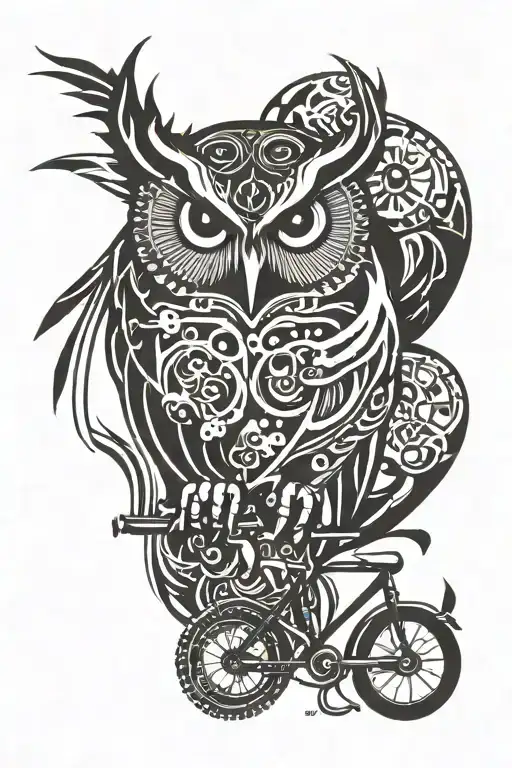 Owl And Skulls And Bike Silhouette