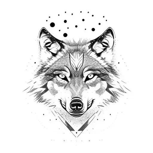 Wolf Mit Vollmond In Farbe