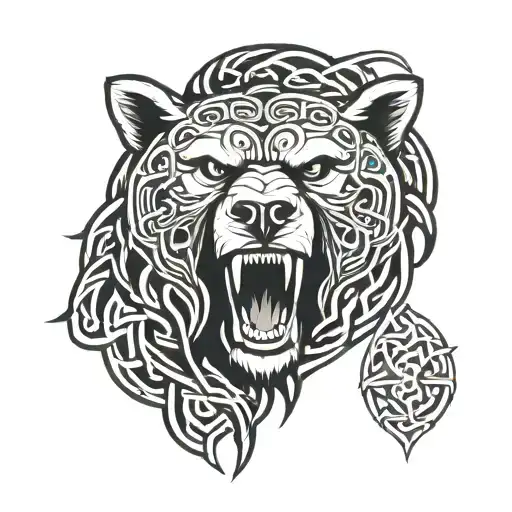 Celtic Growling Bear Head Surrounded By Celtic Knotwork