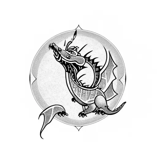 Small Black Line Work Charazard With Tribal Design