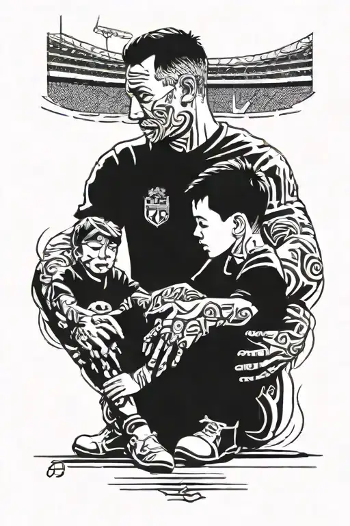 Father And Son On Soccer Stadium Watch