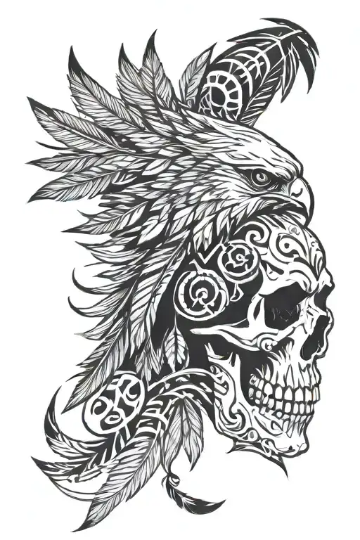 Feathers And Hawk With Skull