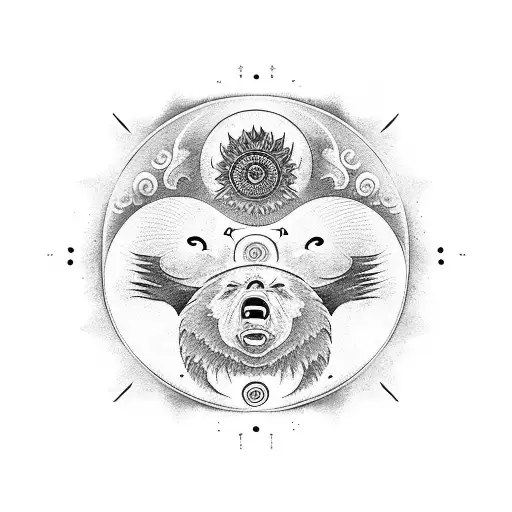 The Sun And Moon In The Form Of Yin And Yang On The Face Of A Bear