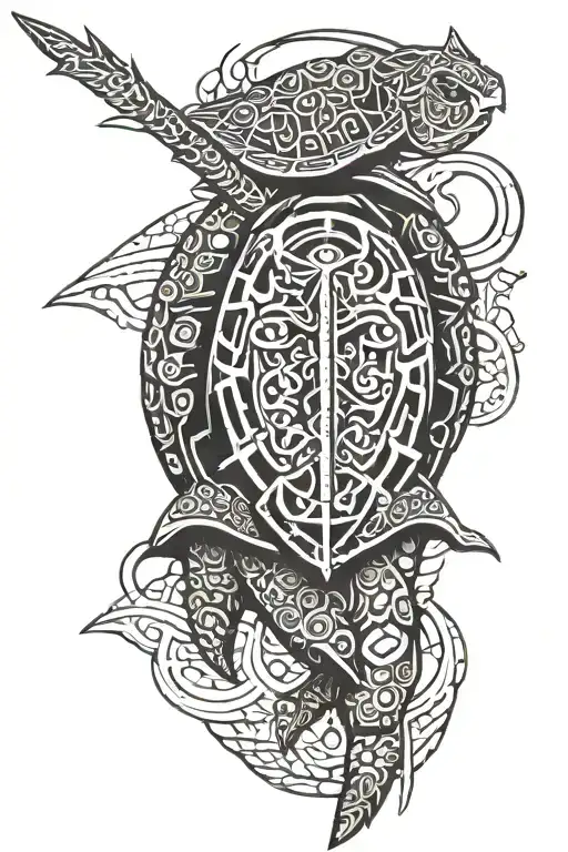 Jappanesse Turtle With Ronin Helmet On Her Back Piece