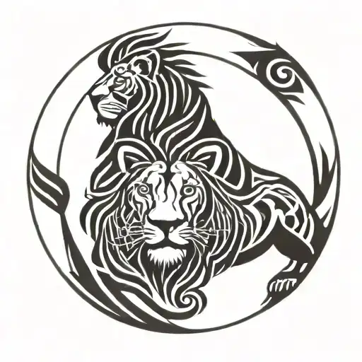 Front Facing Lion In Circle