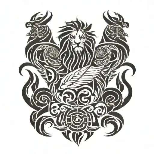 Lion With 4 Swans