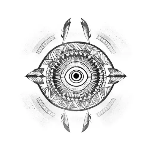 Native American Tribal Pattern Full Back Tattoo With Shaman's Eye In The Middle