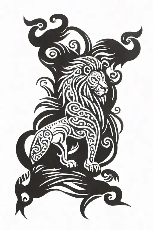 Lion And 4 Swans