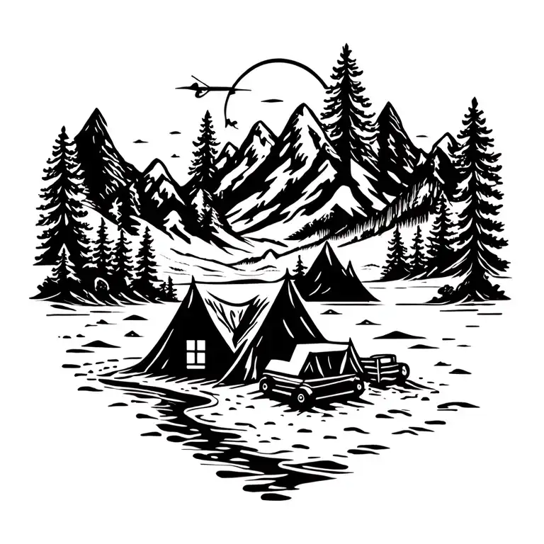 Camping Lake Beach Mountains Music