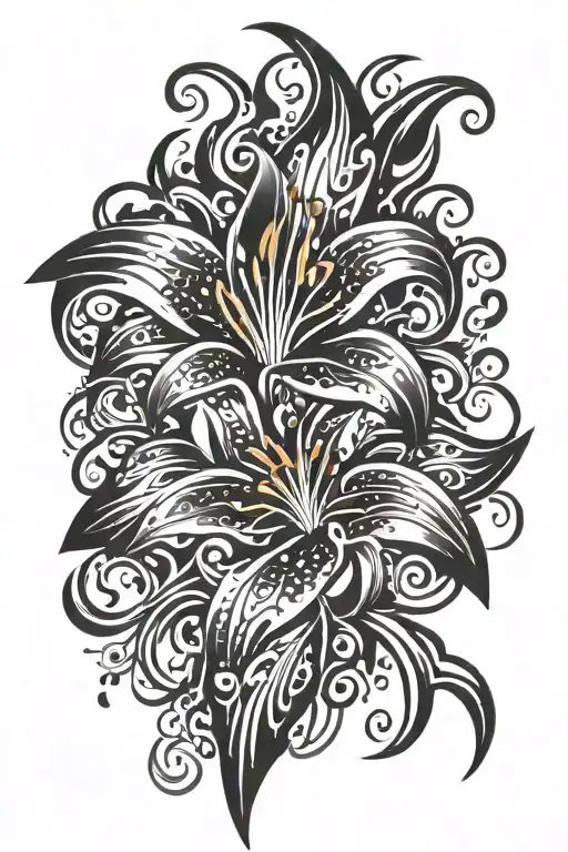 Flame Burns Lily Flower Surrounded By Flames