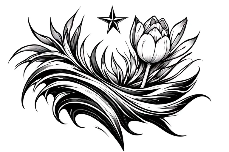 A Star Connecting To A Tulip Flower Through A Ocean Wave