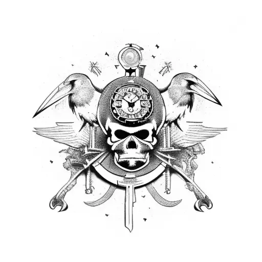 Memento Mori Text With A Raven Standing On A Demon Skull With An Ancient Clock On Behind