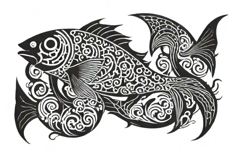 Ocean Waves Flowing And Fish Transforming